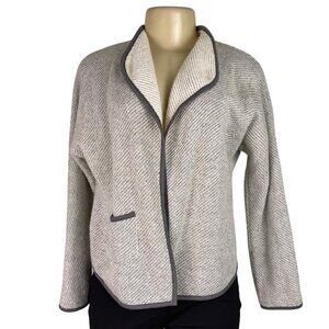 Lilla|P Women’s Gray/White Cotton/Polyester Knit Open Cardigan Sweater Size M